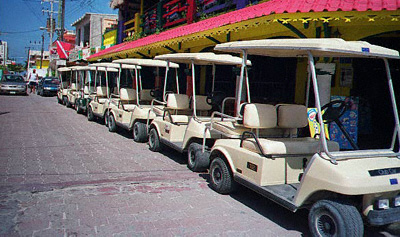 Golf carts are a popular way of getting around the small island.